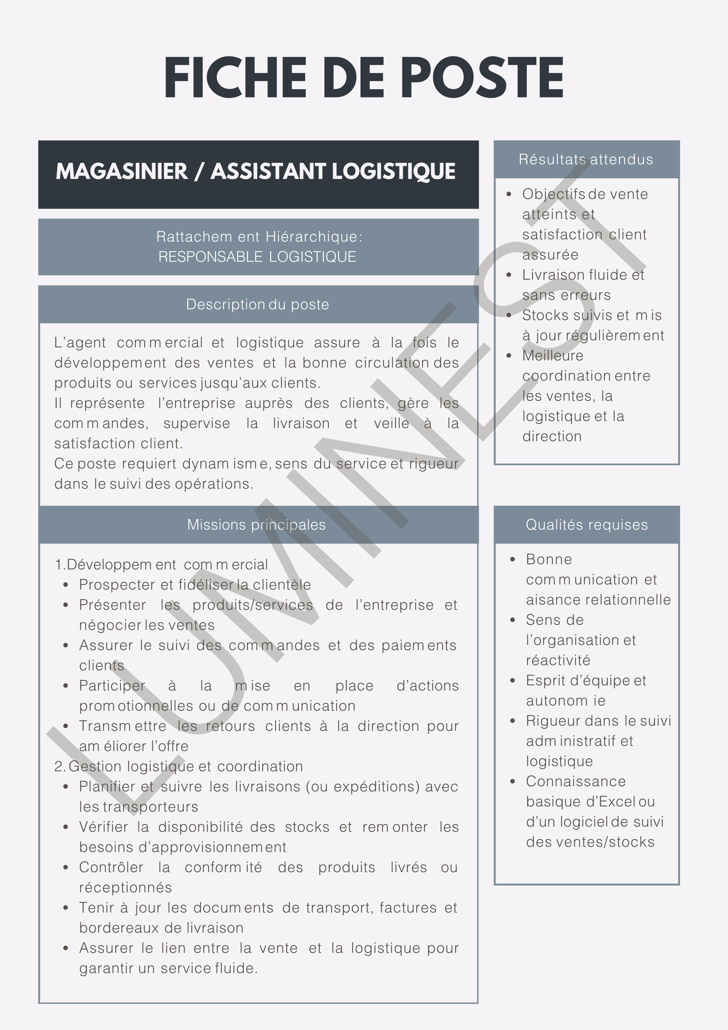 Fiche de Poste: Agent Commercial et Logistique